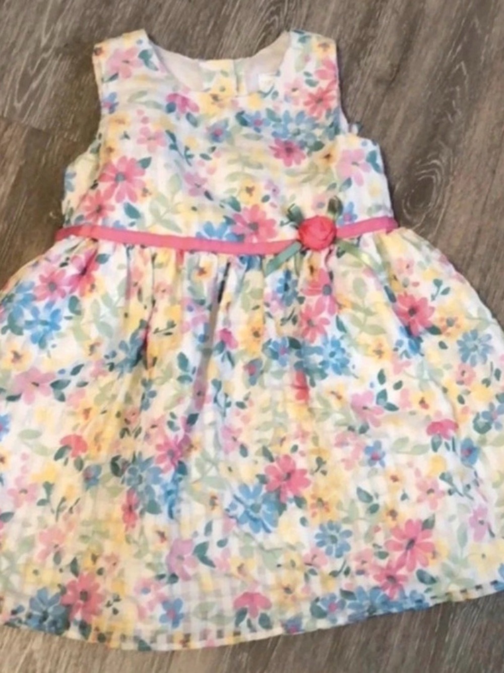 Floral Sleeveless Pink Belt Girls' Dress